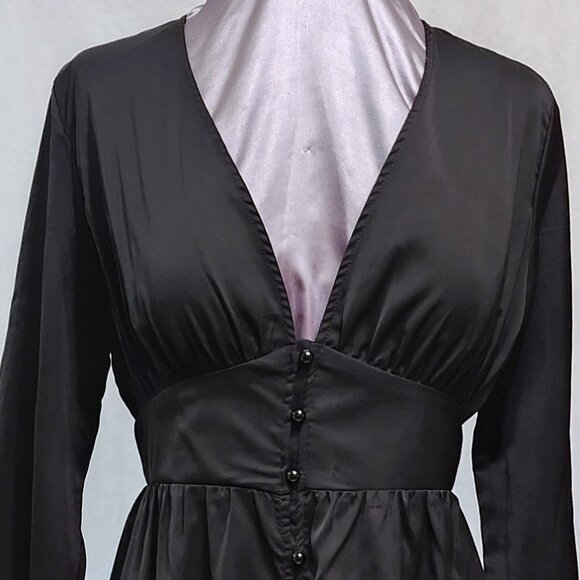 Button Front Lantern Sleeve Whimsy-goth Dress - Picture 6 of 7